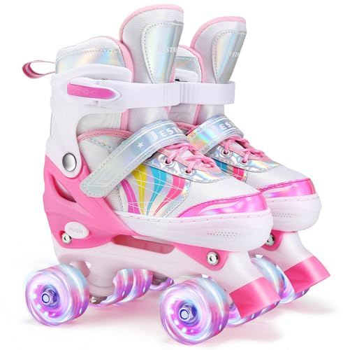 Rollschuhe für Kinder Verstellbare Quad Skates 4 Size Verstellbare und beleuchtete Rollen Rollschuhe für Mädchen Jungen.