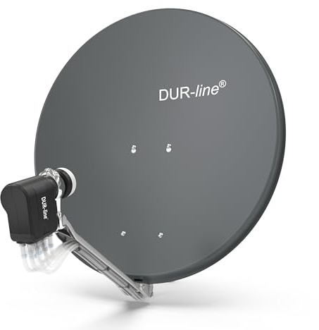 DUR-line 8 Teilnehmer Set - Qualitäts-Alu-Satelliten-Komplettanlage - Select 75cm/80cm Spiegel/Schüssel Anthrazit + Octo LNB - für 8 Receiver/TV [Neuste Technik, DVB-S2, 4K, 3D]