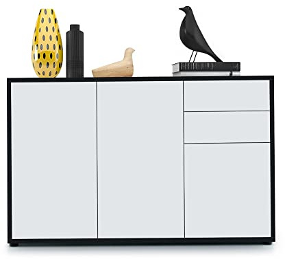 Vladon Sideboard Ben V3, Kommode mit 3 Türen und 2 Schubladen, Schwarz matt/Weiß matt (117 x 74 x 36 cm)