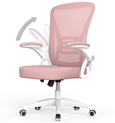 rattantree Bürostuhl, Ergonomischer Schreibtischstuhl mit Lendenwirbelstütze, Verstellbare Armlehnen, Höhenverstellbar, Drehstuhl mit Atmungsaktiver Rückenlehne für das Büro Arbeitszimmer Rosa
