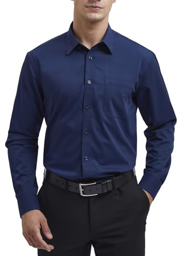 HISDERN Herren Hemd Langarm Businesshemd Regular Fit Hemd aus Bambusfaser Freizeithemd Bügelfreies Herrenhemd mit Brusttasche