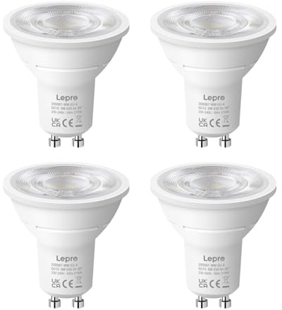 Lepro GU10 LED Warmweiss 6W Lampen, 630 lm, Nicht dimmbar | 2700K Warmweiß, 38° Abstrahlwinkel, Energiesparendes GU 10 LED Leuchtmittel für Wohnzimmer, Küche, Schlafzimmer, 4 Stück