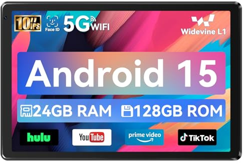 Whitedeer Tablet, Tablet 10 Zoll, Android Tablet mit 24GB RAM 128GB ROM, Octa-Core, HD IPS Touchscreen, 5000mAh Akku, WiFi 6, Bluetooth 5.0, Dual Kamera, Face ID, Google-Zertifiziert, Schwarz
