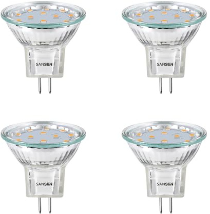 SANSUN LED-Leuchtmittel, 3W MR11, 12V 20W Halogen-Ersatz, GU4, Bi-Pin-Sockel, weiches Weiß, 3000K, nicht dimmbar, 4 Stück