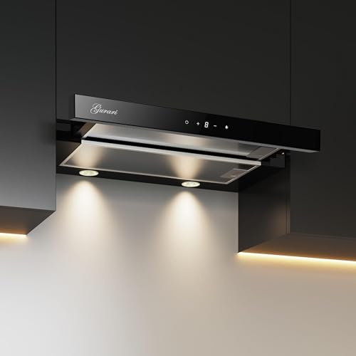 GURARI Flachschirmhaube CH 3003C • Einbau Dunstabzugshaube 60 cm • Schwarz Glas • 1000m³/h Motor • TouchControl • LED • Metallfettfilter • 3 Leistungsstufen • Abluft/Umluft