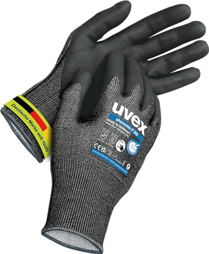 Uvex phynomic F XG, 1 Paar - Schnittschutz - & Grip-Handschuh für feuchte & ölige Bereiche - feinfühlig & abriebfest - schwarz