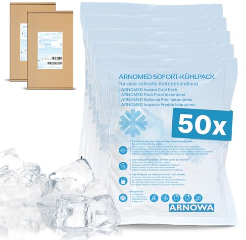 50x ARNOMED® Einweg Sofort Kühlpads 12x15cm, Kühlpack zum Knicken | Instant Cold Pack zum Knicken 12x15cm, Einweg Kältekompressen für Schwellungen & Verletzungen, Coolpack Erste Hilfe Sport