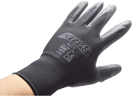NITRAS Nylon Montagehandschuh 6215 PU beschichtete Handschuhe, schwarz Gr. XL (9) 12 Paar