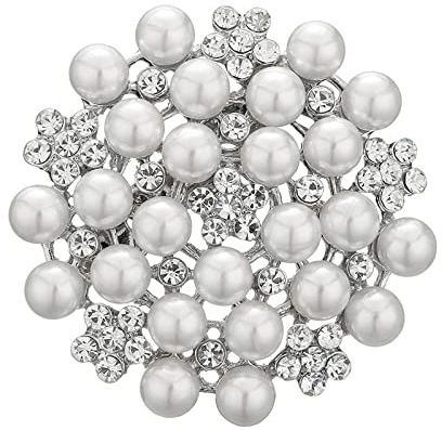 BSLVWG Perle Strass Brosche Pin für Frauen Vintage Barock Runde Kristall Perle Boho Broschen Revers Pins Xmas Festival Schmuck Geschenk Tägliche Schmuck Schals Schal Clip Kleid Hut Zubehör (Silber)