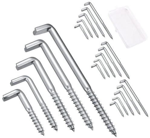 RTSHUK 20 Stück L-Haken Schraubhaken mit Kreutzschlitz, 5 Größen Schlitzhaken Stahl Wandhaken Rechtwinklige Schraubenhaken mit Gewinde Bilderhaken für Haus Büro (40/50/65/80/100 mm)