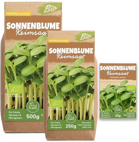 Little Plants Bio Sonnenblume Sprossen Samen [250g] - Sonnenblumen-Samen - Sonnenblumensprossen & Microgreens zum Keimen (inkl. Ebook)