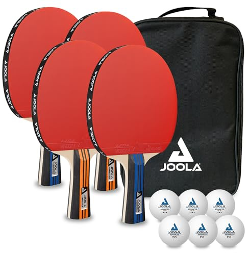 JOOLA Tischtennisset Family Advanced, 4 Tischtennisschläger + 6 Tischtennisbälle 3Star + Tragetasche, Advanced Level, 28x18x8cm