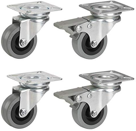 Dörner & Helmer Apparaterollen ø 50 mm (4 Stück, 2x mit Bremse, Gummirad, Platte 42x42 mm, Tragkraft 105 kg, Möbelrollen, Lenkrollen) 450100