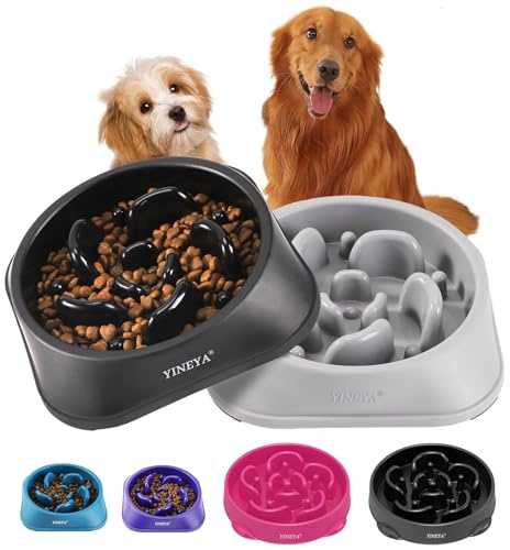 YINEYA 2 Stück Antischlingnapf Hunde, 2 Cups Schlingnapf Hunde, Hundenapf | 500ml/Stück, Futternapf Wassernapf Fressnapf Hund für Kleine & Mittelgroße Hunde, Slow Feed Hund (Mittle, Grau&Schwarz)