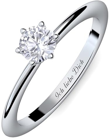 Verlobungsring Damen Silber 925 Zirkonia Stein Ring mit Gravur Sterling Silberring für Frau Frauen Sie Verlobungsringe Damenring rhodiniert Echtschmuck Antragsring Engagement Promise Ring Ringgröße 54