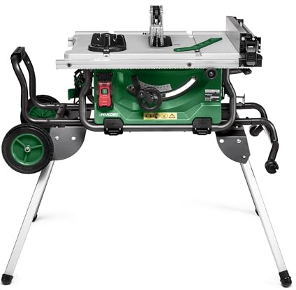 HiKOKI Tischkreissäge C10RJ (1500W, Sägeblatt Ø255mm, Softstart, Parallelanschlag, Tischverbreiterung, Elektrische Bremse, Überlastschutz, Sägeblatt, inkl. Untertisch mit Rädern)