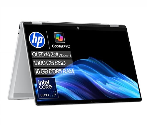 HP OmniBook X Flip 2-in-1 Laptop (14 Zoll 3K Touchscreen, Intel Core Ultra 7, Copilot+, 16GB RAM, 1TB, Win11, QWERTZ) - Silber