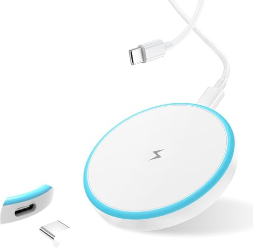 Magnetisches Kabelloses Ladegerät, 15W Wireless Charger, LED Induktive Ladestation, Schnelles Wireless Ladegerät mit USB C Kabel 2M, Ultra Slim Magnet Ladestation für Phone 16/15/14/13