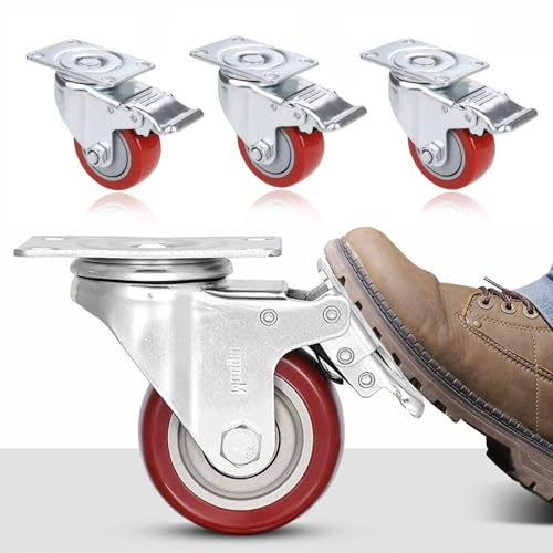 Himimi 4er-Set 75mm Lenkrollen mit Bremsfunktion, Tragfähige Möbelrollen mit 400 kg Kapazität, Geräuschlose Warenkorbrollen, 360° Drehbare Transportrollen, Universale Schwenkrollen für alle Bodenarten
