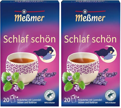 Meßmer SCHLAF SCHÖN | Lavendelblüte - Baldrian | 20 Teebeutel | Vegan | Glutenfrei | Laktosefrei (Packung mit 2)