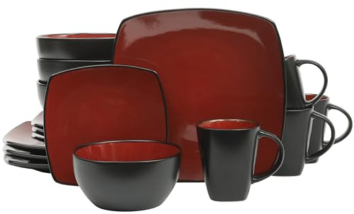 Gibson Soho Lounge 61220.16RM Soho Lounge Reactive Glaze Steingut Essgeschirr-Set, Steinzeug, Red