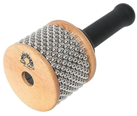 GEWA Cabasa 18 x 11 cm – Percussion Instrument mit Holzkorpus, Metallfläche & Metallkugelketten – Natur – Gummigriff