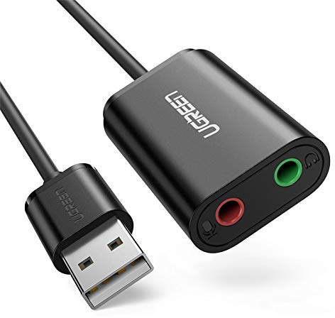 UGREEN Externe USB Soundkarte Klinke Adapter für Computer, PS5, PS4, USB Audio Stereo Adapter External Sound Card (Schwarz)