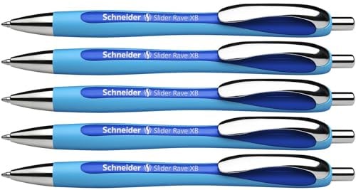 Schneider 132503 Slider Rave XB Kugelschreiber (Weiches Schreiben ohne Kratzen für lange Texte in Schule, Uni und Beruf) 5 Stück, Hellblau-Blau, Tinte: Blau