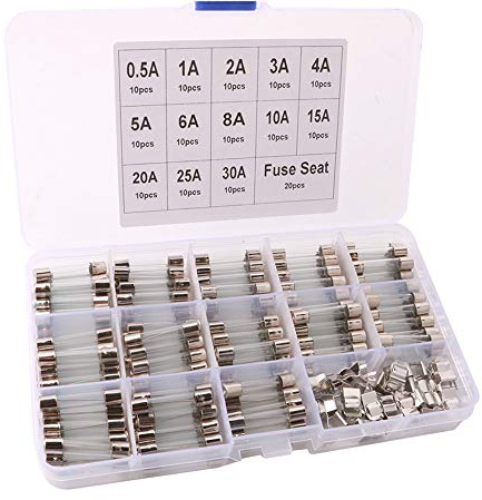 QitinDasen 130Pcs Professionell 6 X 30mm Auto Glasrohrsicherungen, Schnelle Schlag Glassicherung, Fast Schlag Glas Sicherungen, mit 20Pcs Sicherungssitz