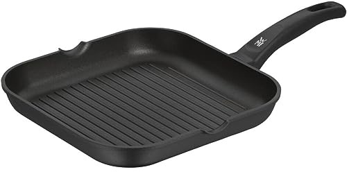 WMF Grillpfanne 27 x 27 cm mit Ausguss, Steakpfanne gerillt, nicht induktionsgeeignet, Aluminium beschichtet, Grill Pfanne ideal zum knusprigen Braten, eckige Pfanne, Kunststoffgriff mit Flammschutz