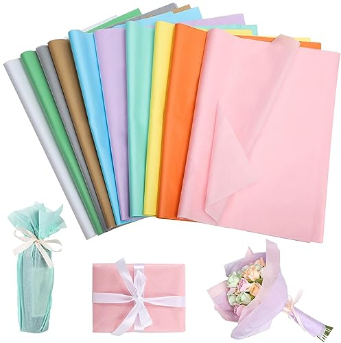 100 Blatt Seidenpapier 50x70 cm, Seidenpapier Verpackungsmaterial Tissue Paper Verpackungspapier Bunt für Hochzeit Verpackung DIY Basteln Geschenke (10 Farben)