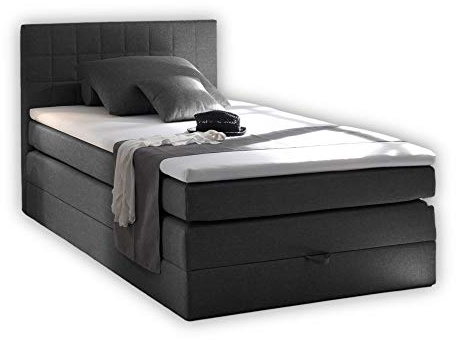 Stella Trading HAWAII 1 Boxspringbett 120x200 mit Bettkasten, Anthrazit - Bequemes Bett mit Bonell Matratze H2-H3 & Komfortschaum Topper - 121 x 107 x 209 cm (B/H/T)