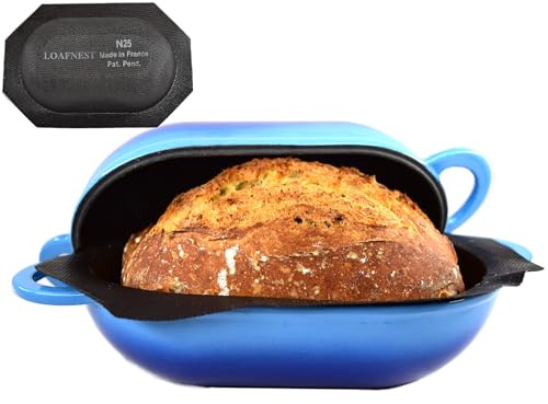 LoafNest: Unglaublich einfaches Artisan-Brot-Set. Dutch Oven aus Gusseisen [kompakte 2-Quart-Größe] und perforierte, antihaftbeschichtete Silikon-Auskleidung.