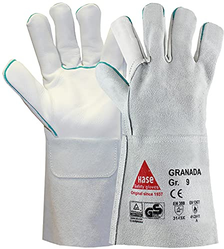 Hase Leichte Schweißerhandschuhe GRANADA Rindnarbenleder TÜV GS, Grau, 10
