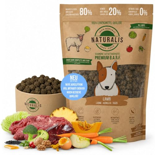 5kg Naturalis Trockenbarf Hund 80% Lamm 20% Gemüse, Obst getreidefrei ohne Zusätze 100% deklariert & natürlich, Komplett-Menü, hypoallergen
