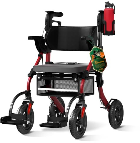BeneCane 2 in 1 Faltbarer Rollator Rollstuhl für Senioren & Erwachsene Stabil, Höhenverstellbarer Gehwagen mit Sitz und Großen Rutschfesten Rädern für Männer & Frauen, Gehhilfe, Laufhilfe