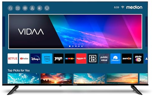 MEDION X15056 125,7 cm (50 Zoll) QLED Fernseher (Smart-TV, 4K Ultra HD, HDR, VIDAA Store, Netflix, Prime Video, Disney+, DAZN, HbbTV, PVR, Bluetooth, MD 33100)