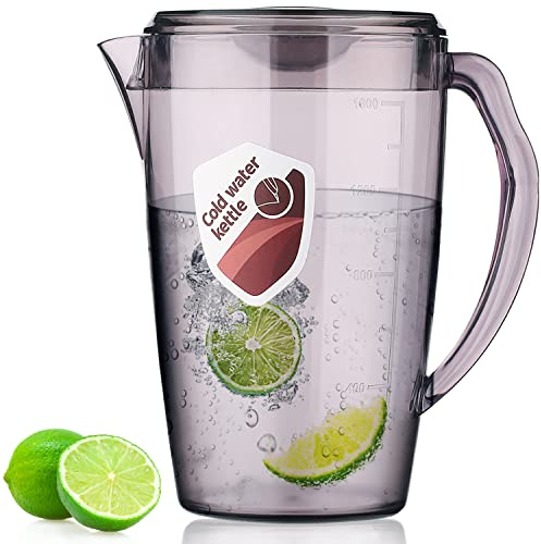 HOMQUEN Kunststoffkrug, 1,8 L Wasserkrug Mit Deckel, Eisteekrug, Wasserkaraffe, Glaskrug, Wasserkrug Mit Griff Für Tee, Säfte, Milch, Kalte Oder Heiße Getränke (1 Packung/Grau)