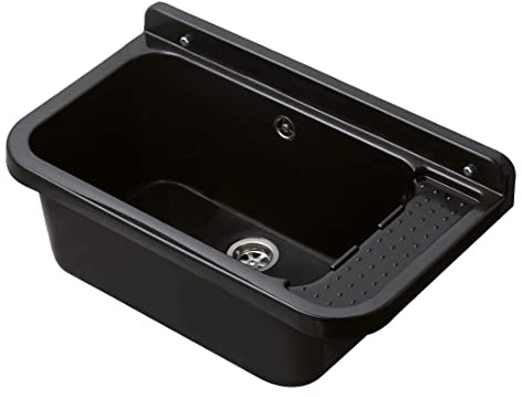 Negrari 2051BNAM Waschbecken zur Wandmontage, aus Kunstharz, säurebeständig, ideal für feuchte Räume, Außenbereich, L60 x B34 H21, schwarz mit Glitzer