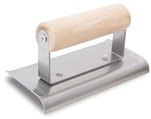 Marshalltown Beton Stahlkantenkelle R 10mm, L 13mm, Gebogene Enden mit Holzgriff aus Edelstahl, Maß der Kelle: 152x76 mm