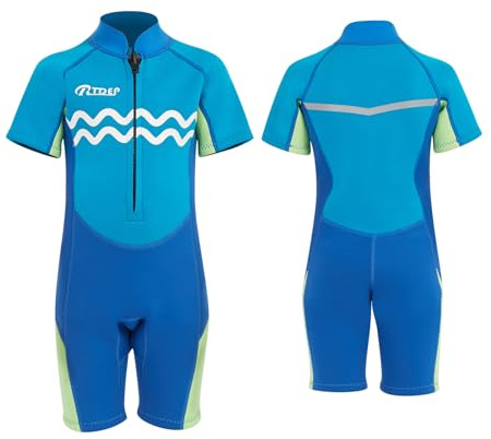 Rtdep Neoprenanzug Kinder, Shorty Schwimmanzug Kinder 2mm, Neoprenanzug Jungen, UV, Kälteschutz Neopren Badeanzug für Schwimmen, Schnorcheln und Surfen (Größe 6)