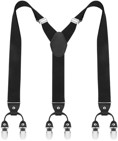 ACWOO Hosenträger Herren, Breit Y Style 3.5 CM, Extra Stark 6 Clips,Schwarz | Elastic Verstellbare Hosenträger für Anzug Jeans Vintage Suspenders,Länge Einstellbar, Einheitsgröße Arbeits-Hosenträger