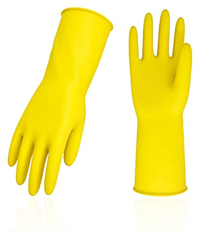 Vgo... Wiederverwendbare Latex-Haushaltshandschuhe(HH4601,S) | Gelb,Extra-Stärke,Küche,Abwasch,Haushalt,Malen,Gartenarbeit,Tierpflege,Autowäsche,Badezimmer,Haare färben,Wäsche