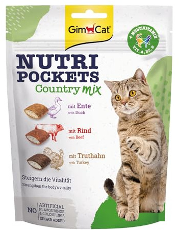 GimCat Nutri Pockets Country Mix - Knuspriger Katzensnack mit cremiger Füllung und funktionalen Inhaltsstoffen - 1 Beutel (1 x 150 g)