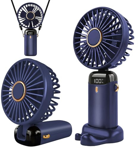 Jsdoin Handventilator, Tragbarer Mini Ventilator, Wiederaufladbar, Kleiner Taschenventilator Mit 5 Geschwindigkeitsstufen, Faltbarer USB-Ventilator für Büro, Outdoor (Dunkelblau)