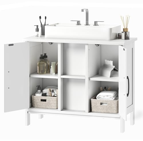YITAHOME 70cm Waschbeckenunterschrank, Standwaschbecken Schrank mit 2 Türen, Waschtisch mit Ablage, Waschbeckenunterschrank mit U-Ausschnitt, Weiß