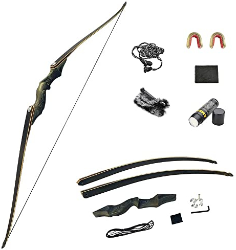 SHARROW Bogenschießen Takedown Langbogen Jagd Recurve Bogen 60 Zoll Traditioneller Jagdbogen Longbow Erwachsener Holz Bogen Griff 25-60lbs Rechte Linke Hand (40lbs, Rechte Hand)