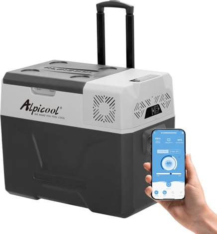 Alpicool CX40 40L Kompressor Kühlbox 12V tragbarer Kühlschrank elektrische Gefrierbox klein Gefrierschrank für Auto Camping, LKW, Boot und Steckdose mit USB-Anschluss, Teleskopstange Rad