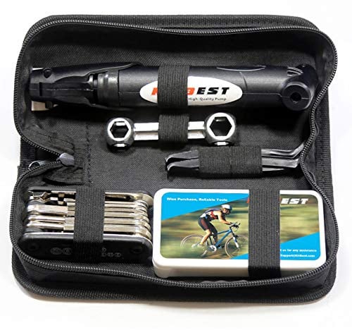 Kitbest Fahrrad Reparaturset, 12 Pcs Fahrrad Werkzeug Set mit Fahrrad Satteltasche Fahrradpumpe und 16-in-1 Fahrrad Multitool, Fahrrad Werkzeug Reparaturset Flickzeug Set Fahrradwerkzeug für Unterwegs