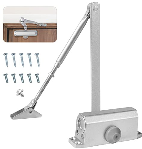 Vinabo Hydraulischer Türschließer Automatik mit Puffer, Einstellbar für Gewerbliche und Private Zuhause 15-45 kg, Silber
